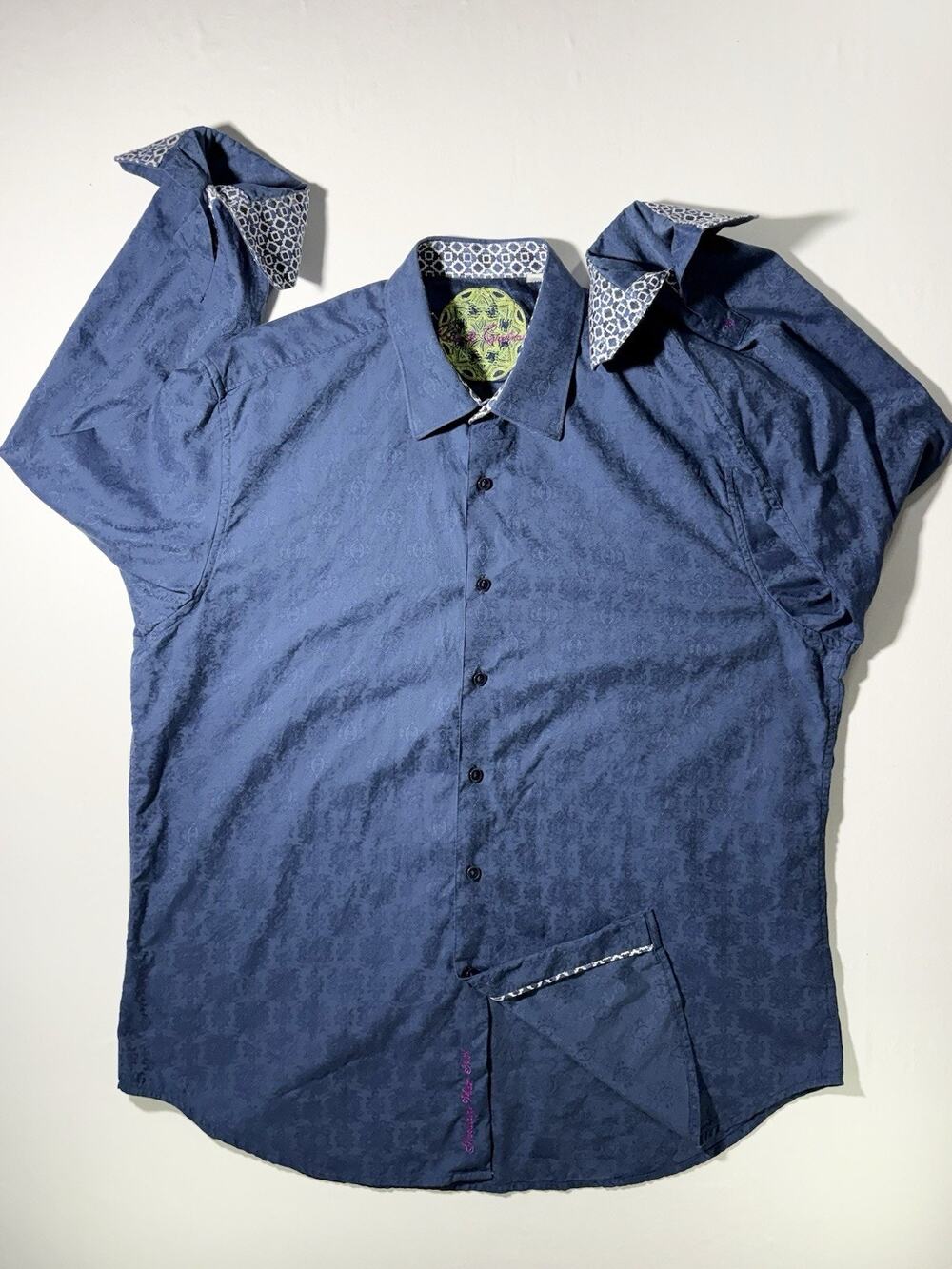 Robert Graham Classic Fit Button Shirt Men's 2XL Blue Paisley Contrasting Cuff